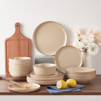 16-Piece Ceramic Dinnerware Set, Brown Dinnerware, Dinner Set Service For 4 People, Dinner Plates, Dessert Plates, Soup Plate And Bowls Set, Different Color Inside And Outside, Variable Poreclain