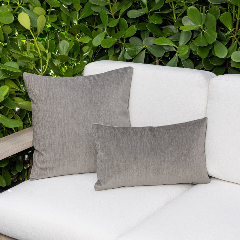 Luxe Velour Outdoor Square Sunbrella® Pillow Cover & Insert, Pewter, 20"H X 20"W