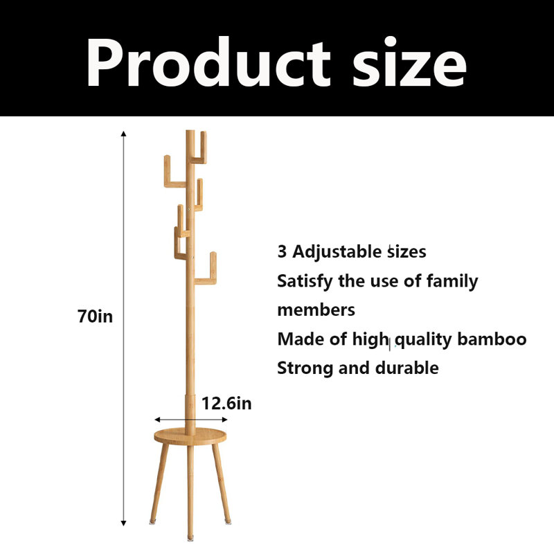 Freestanding With Shelf, Bamboo Cactus Coat Rack, Used In The Bedroom Living Room Office To Hang Clothes, Hats, Bags, Natural