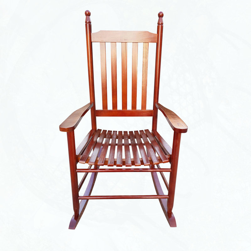 Chaise berçante en bois avec dossier à lattes, Brun