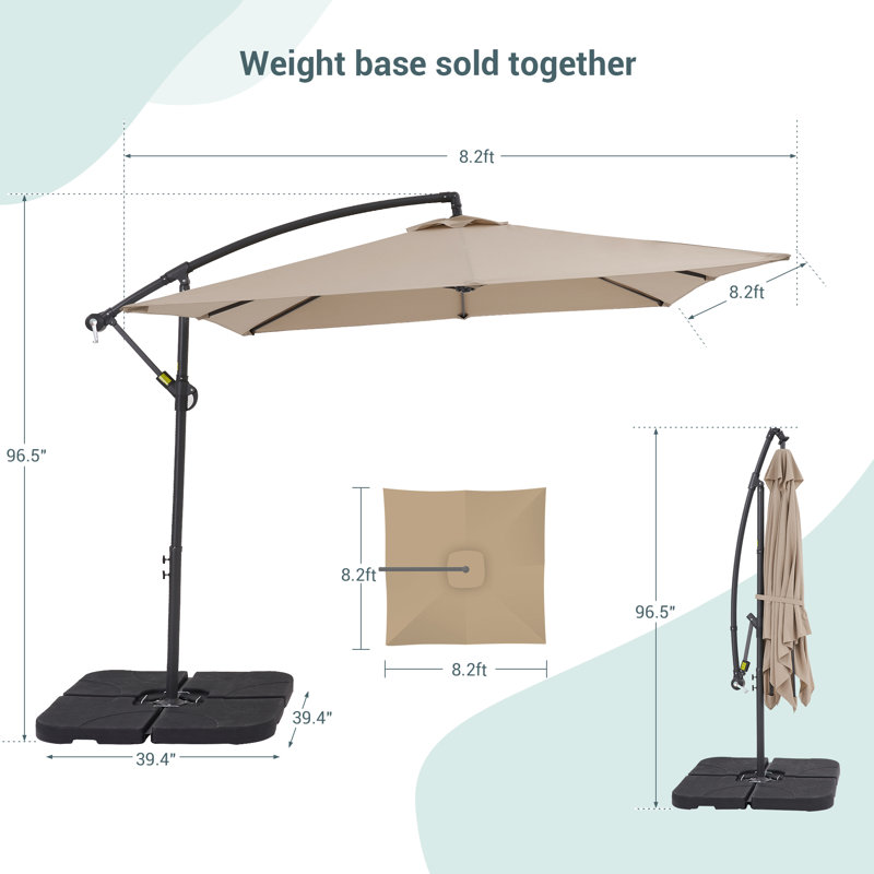 Parasol carré en porte-à-faux 8,2 pi x 8,2 pi avec base Danasha, Brun clair