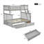 Lit superposé simple au-dessus d'un lit double en bois massif gris classique avec tiroirs de rangement, échelle et garde-corps pour chambres