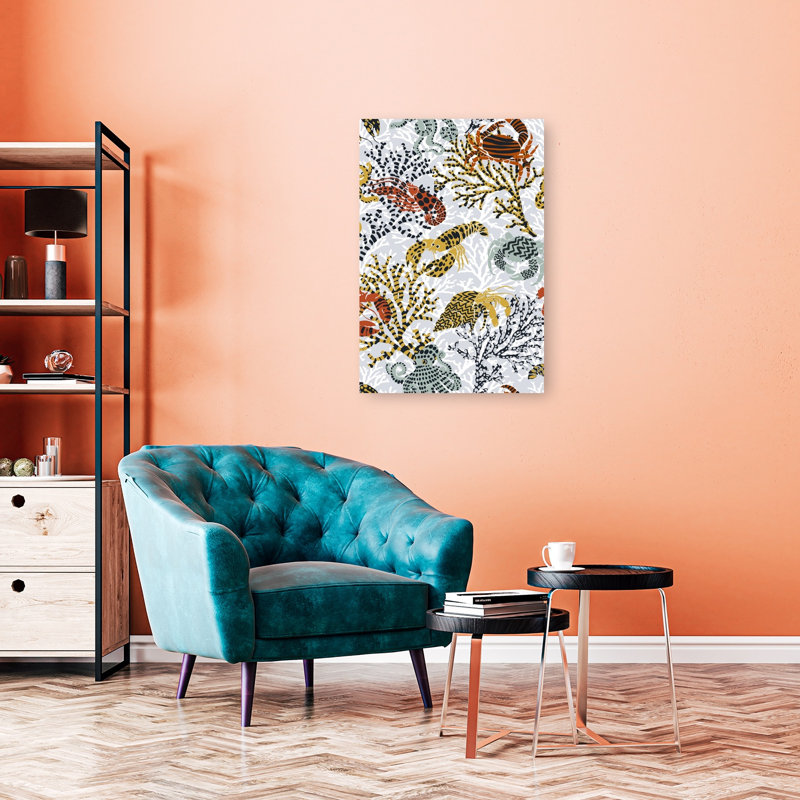Marine Life Pattern Crab Lobster Octopus Nature Ocean Wall Art Print by Annick - Wrapped Canvas Print, 91.44cm H x 60.96cm W