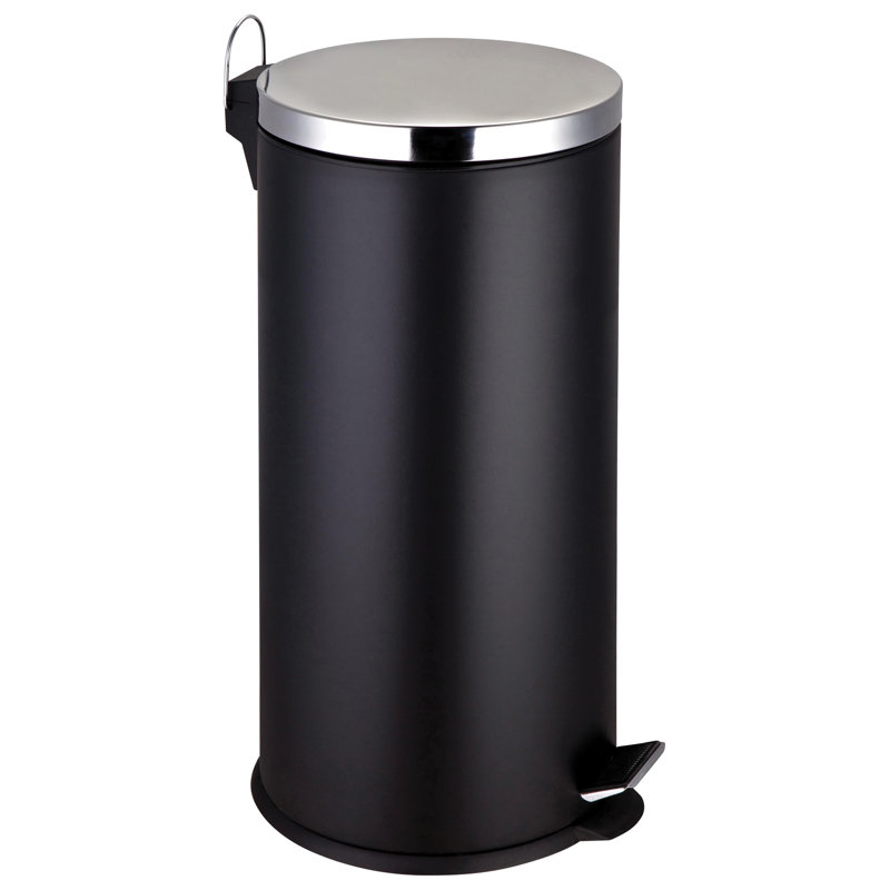 Steel Step On Kitchen Trash Can - 30L, Matt Black