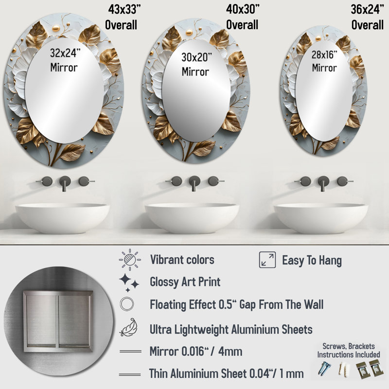 Miroir mural blanc et doré, 36 po x 24 po