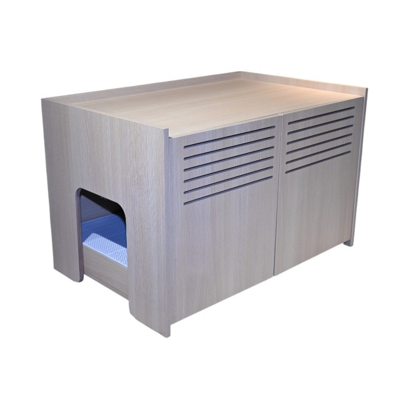 Modern Wooden Cat House with Scratching Pad and Hidden Litter Box
