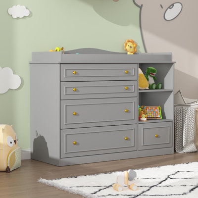 Commode à langer avec 5 tiroirs et 2 tablettes