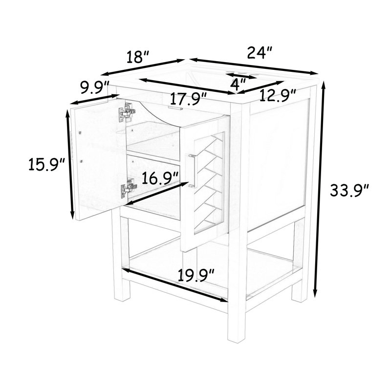 Meuble-lavabo 24 po avec porte à fermeture douce et tablette réglable, Blue