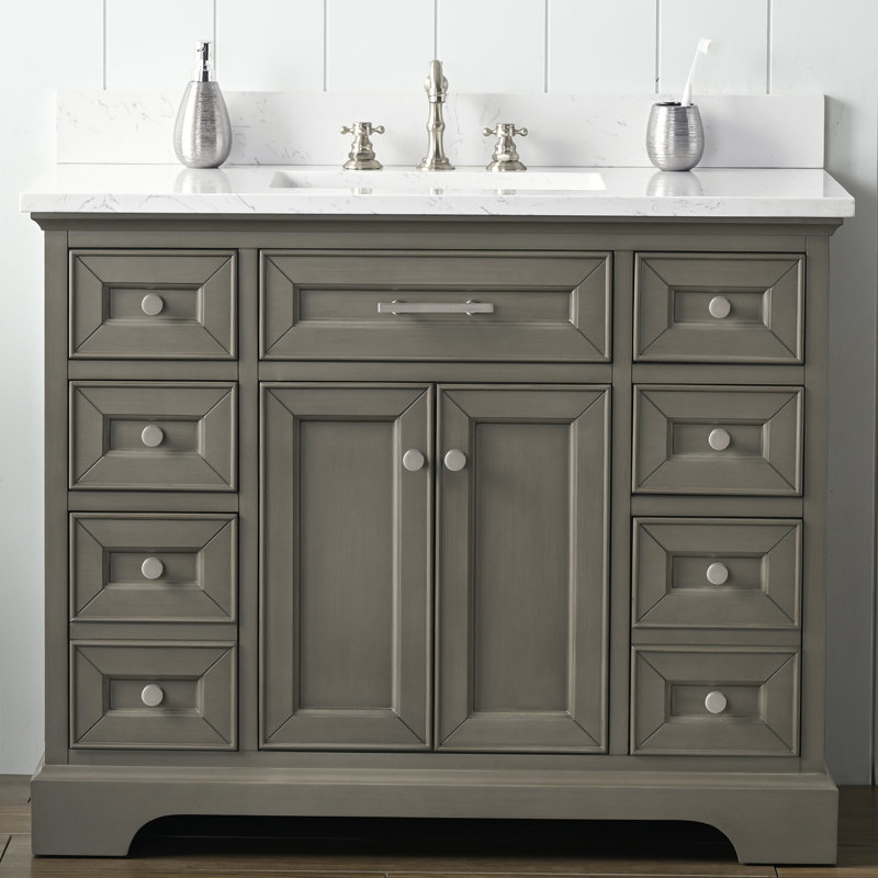 Thompson 42" W Single Bathroom Vanity, Silver Gray/Brushed Nickel