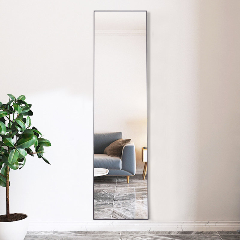 Modern Slim Frame Full Length Mirror, Black, 147cm H x 37 cm W