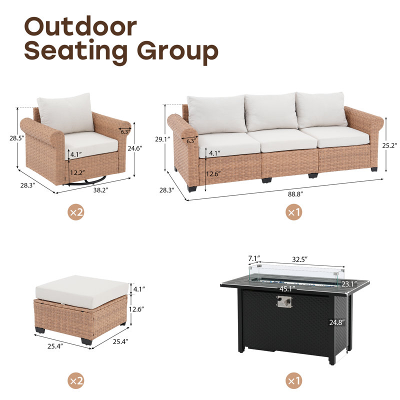 6-piece Outdoor Seating Group With Fire Pit, Swivel Chair