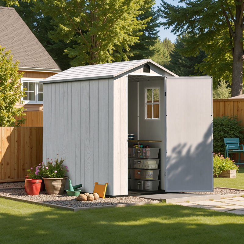 4 ft. W x 6 ft. D Plastic Storage Shed with Floor, Resin Shed with Window and Lockable Door, White