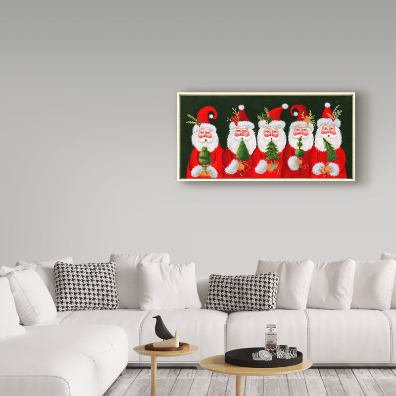 « cinq pères noël », art sur toile, H 10 po x l 19 po x P 2 po