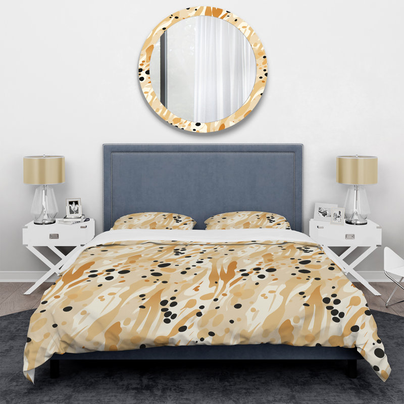 Beige Sphinx Spots V - Ensemble de housse de couette abstrait, Housse de couette pour grand lit et 2 taies décor