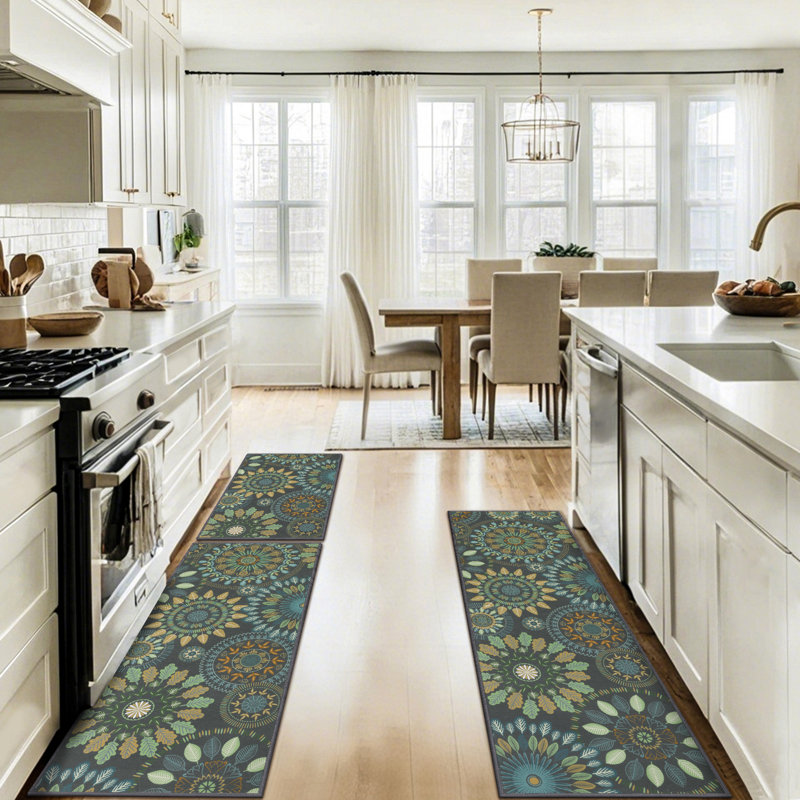 Mcnish Machine Washable Non Slip Kitchen Mat, Dark Green