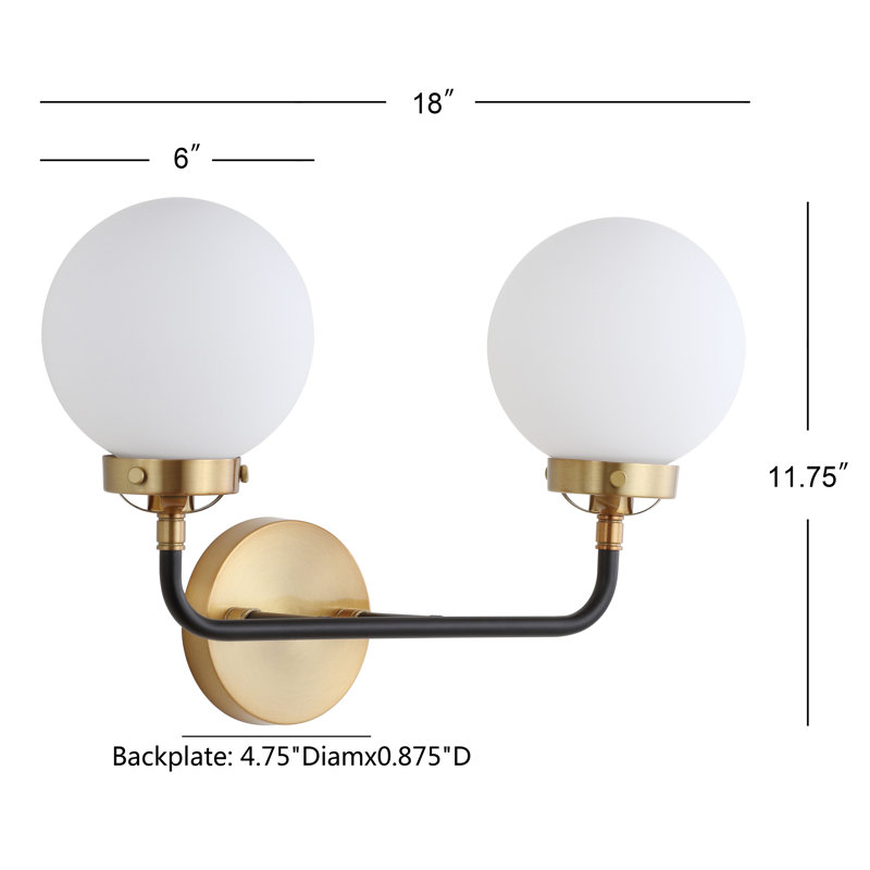 Claudio Contemporary Transitional Iron/Glass LED Vanity Light, Brass Gold/Black, White, 2