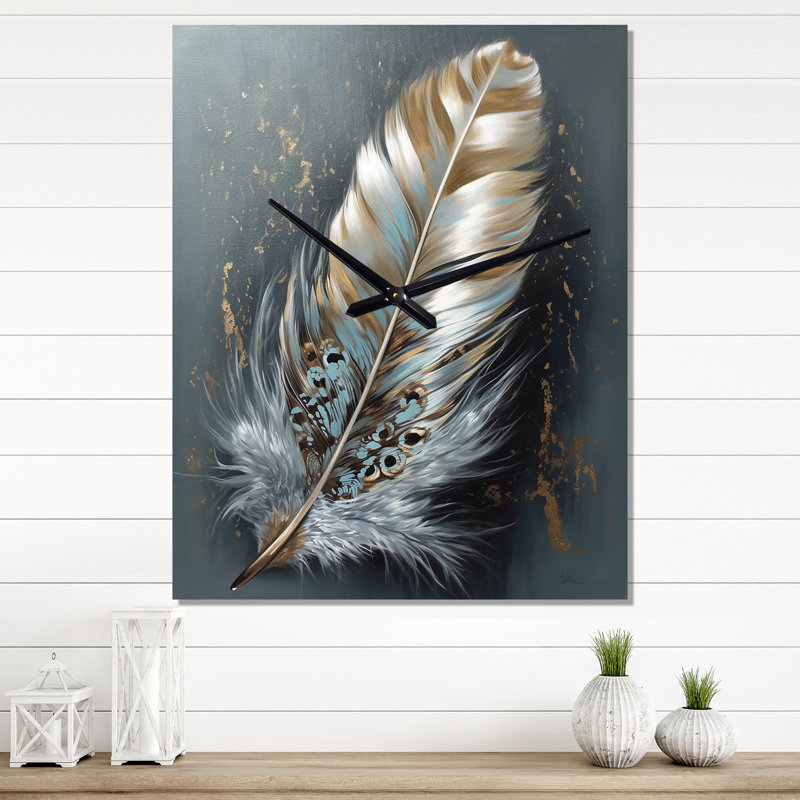 Horloge murale Feather Wanderlust IV - Glam Feather, H 32 po x l 24 po x P 1 po