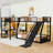 Metal L-Shaped Bunk Bed With Built-In Desk And Slide And Shelves-1032303312