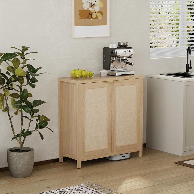 Ensemble de 2 meubles de rangement pour la cuisine, buffet en rotin de style ferme avec tablette réglable, chêne