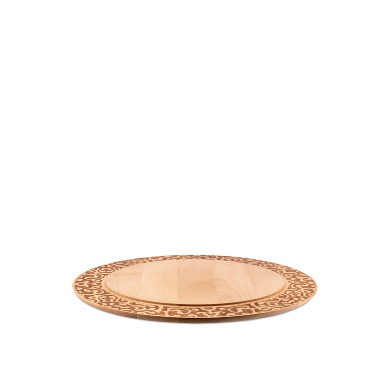 Beech Wood Round Cheese Board with Intricate Design