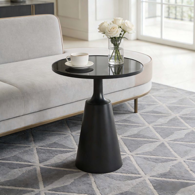 Table d'appoint moderne sans assemblage avec plateau rond en verre