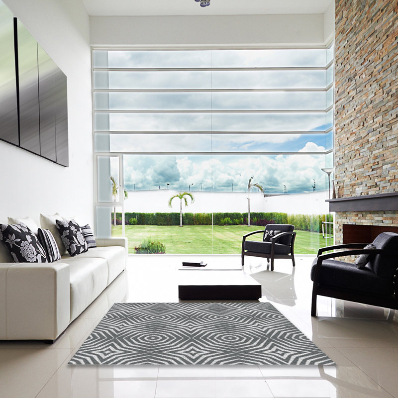 Tapis gris/zone blanche à motifs Broemmel, Carré 5 pi