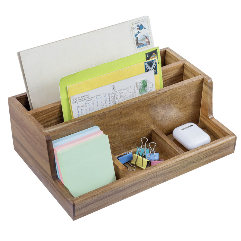 Organisateur de fournitures de bureau en acacia