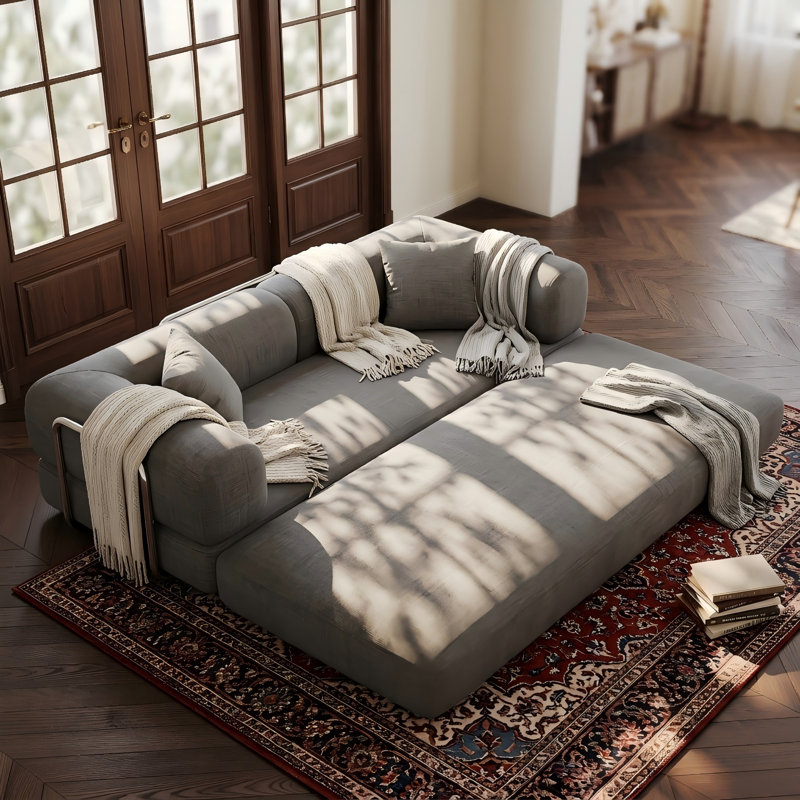 Canapé-lit modulaire en velours côtelé 79 po, Grey Fabric