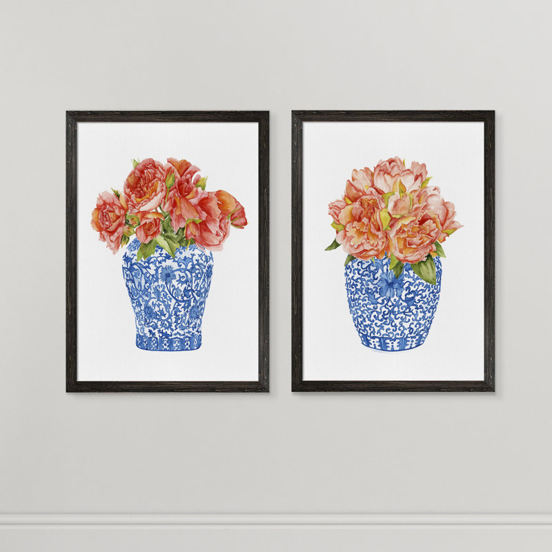 «Sweet Peony I» par Vincent Van Gogh, ensemble de 2 reproductions d'art encadrées, H 24 po x l 18 po, Toile encadrée, Ébène