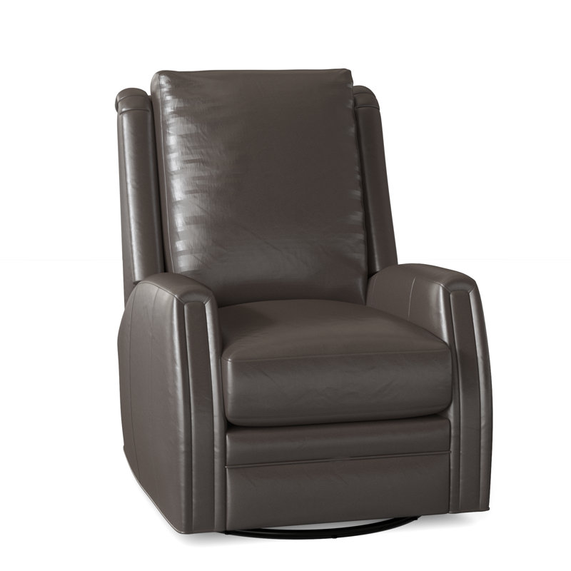 Lockhart Recliner, Swivel Glider with Manual Recline & Inside Release, No Nailhead, Alpine Dark Grey Genuine Leather