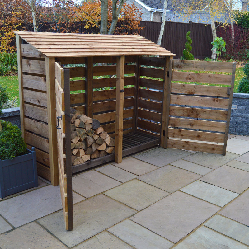Troutville 230cm W x 80cm D Solid Wood Log Store, Rustic Brown