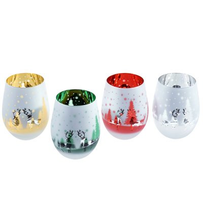 4 Piece Stemless Christmas Wine Glasses Glassware