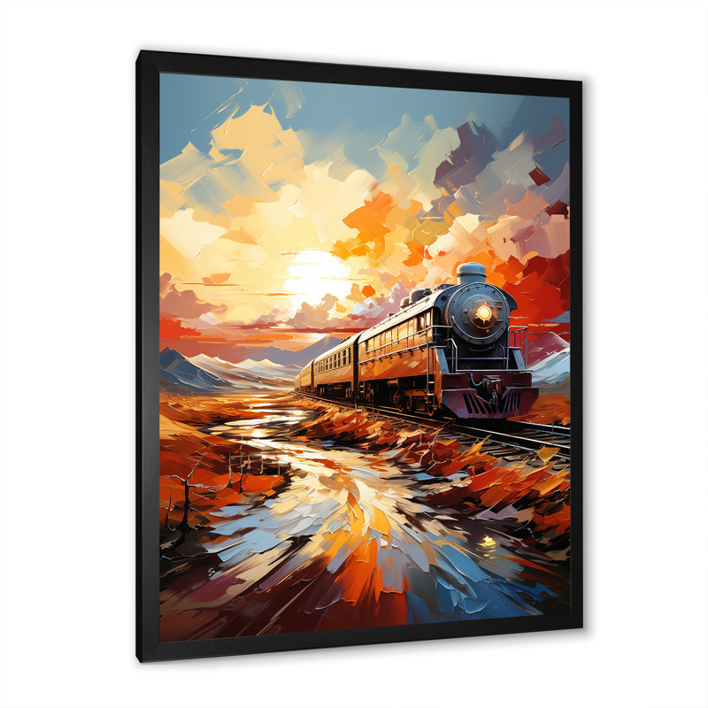 Orange Train Sublime Landscape - reproduction imprimée, H 32 po x l 16 po x P 1 po, Cadre photo noir