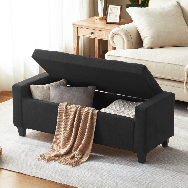 Banc de rangement rembourré en polyester 48,8 po, Gris foncé