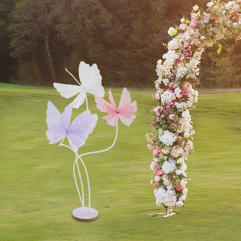 Décorations de papillons artificiels Décorations de papillons de mariage à 3 têtes géantes, Blanc / rose / mauve