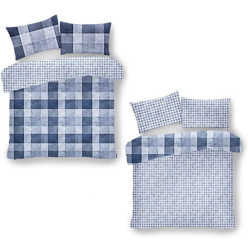 Microfiber Plaid Duvet Cover with Pillowcases Included, Blue