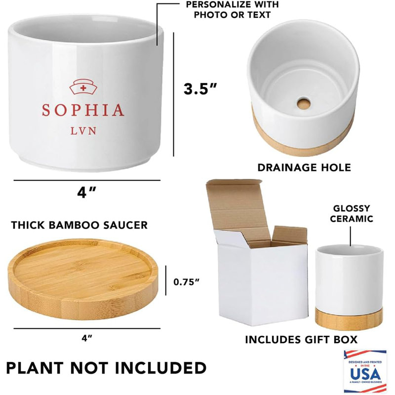 Pot de fleurs personnalisé 4 "avec drainage, capuchon et nom 4", Oui