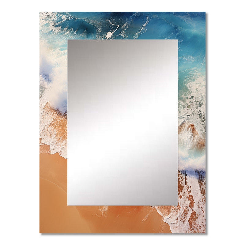 Rocky beach aerial view III - Beach Decorative Mirror, Blue Large Wall Mirror, Printed Metal Art, 32" x 24"