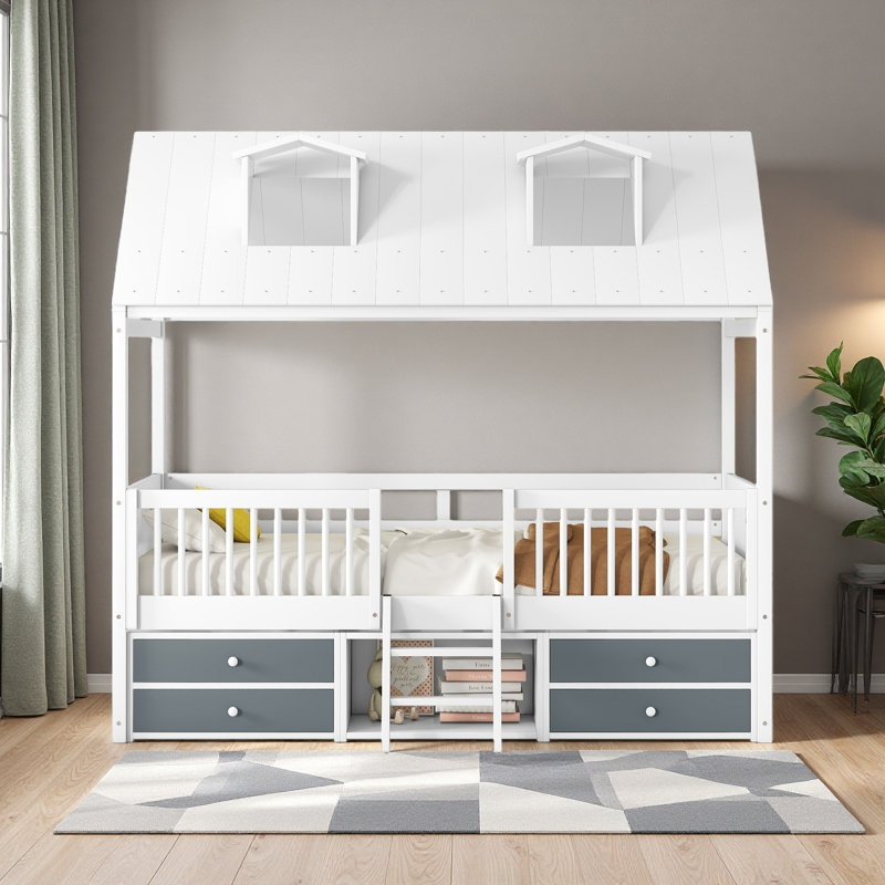  Cadre de lit Bed House, Lit simple, Blanc