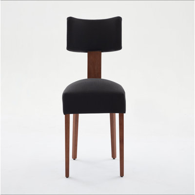 064-Ensemble de 2 chaises de salle à manger sans accoudoirs modernes en lin avec dossier incurvé et pieds en bois massif pour le salon de la salle à manger