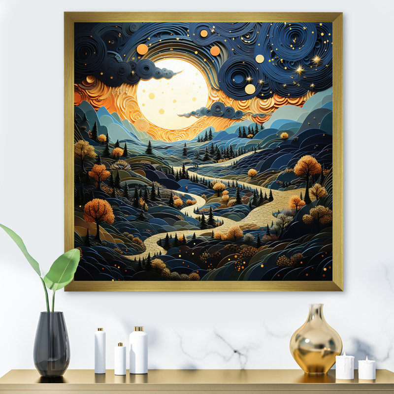 " Surrealism Dreamscapes River II ", 16" H x 16" W x 1" D, Gold Picture Framed