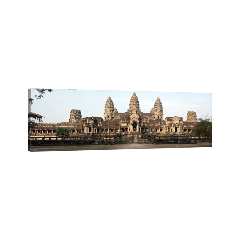 Facade Of A Temple, Angkor Wat, Angkor, Siem Reap, Cambodia - Wrapped Canvas Panoramic Print