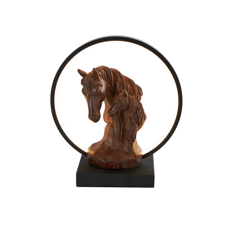 Cole And Grey Resin Family Horse Room Copper Table Lamp With Circle And Square Base