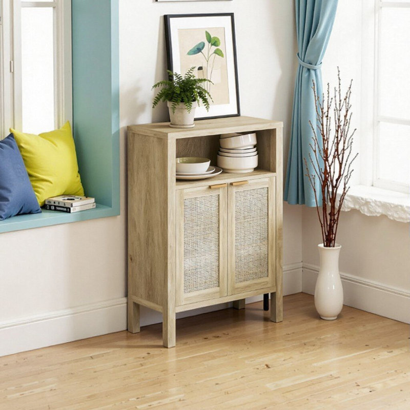 Buffet scandinave en rotin et or, Naturel