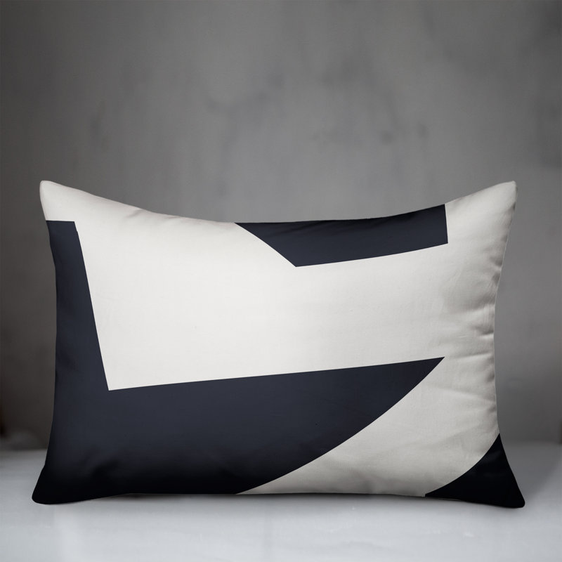  Coussin décoratif géométrique intérieur / extérieur en polyester, H 18 po x l 25 po, Bleu marine