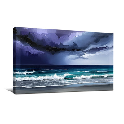Nautical & Beach Stormy Sky Ocean Waves Beach Scene