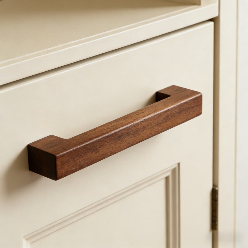 Poignées de tiroir carrées en bois de noyer pour armoires, quincaillerie d'armoire minimaliste moderne, ensemble de 4 poignées de tiroir en bois naturel