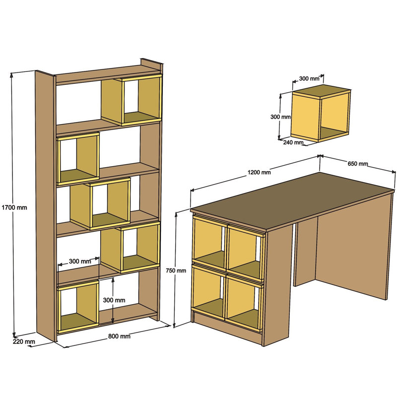Modern Study Desk & Bookshelf Set, Walnut & Yellow, Desk: 47.2 x 29.5 x 25.6 in | Bookshelf: 31.5 x 66.9 x 8.7 in | 100% Melamine Coated Particle Board, Durable & Stylish Design, Wall-Mountable Shelf Included