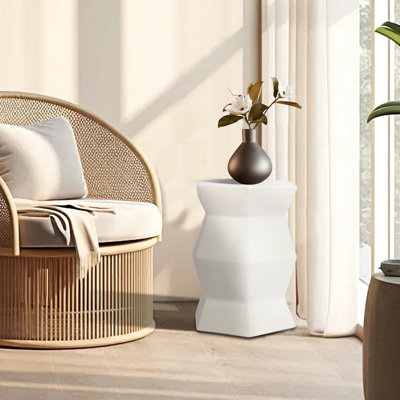 Table d'appoint de jardin moderne / d'intérieur en céramique émaillée 13 po x 16,9 po Tabouret blanc l 13 po x L 16,9 po