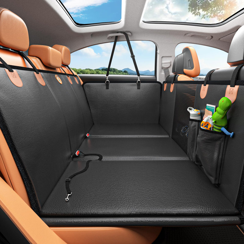 Black PU Leather Waterproof Dog Car Seat Extender with Hard Bottom